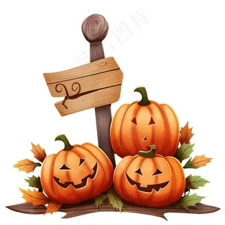 万圣节南瓜灯路牌插画免抠