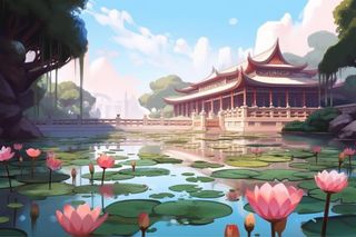 古风建筑荷花池典雅背景