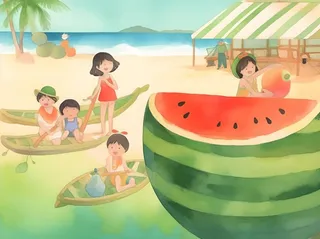 夏日西瓜海洋沙滩人物背景