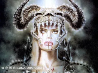 有牛角的创意美女插画素材