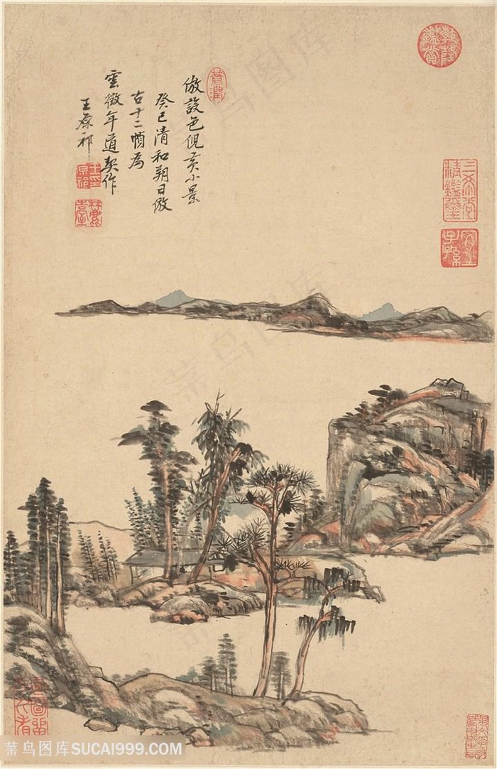 清代王原祁山水图册仿设色小景国画图片