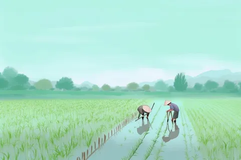 雨天农民插秧种植背景