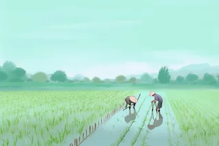 雨天农民插秧种植背景