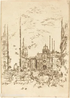 惠斯勒素描欧洲建筑广场装饰画