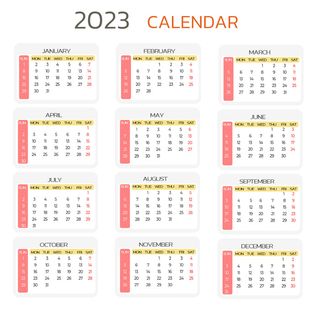 2023年日历白色背景