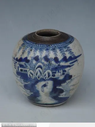 中华传统-山水花纹瓷罐