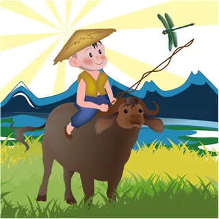 清明清明节卡通牧童看蜻蜓