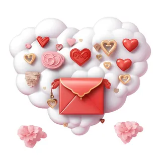 爱心白云信封情人节免抠