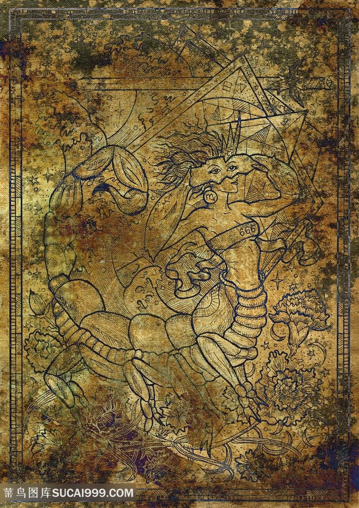 金箔金色复古十二星座底纹背景图片