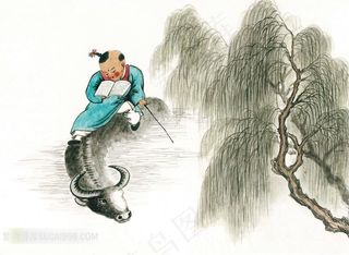 牧童骑水牛图片素材