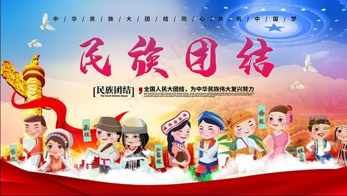 民族团结展板psd模版下载
