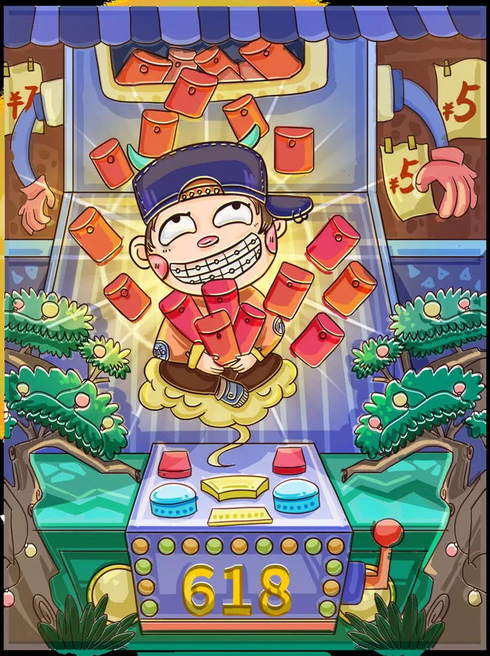 发红包618年中狂欢促销插画海报