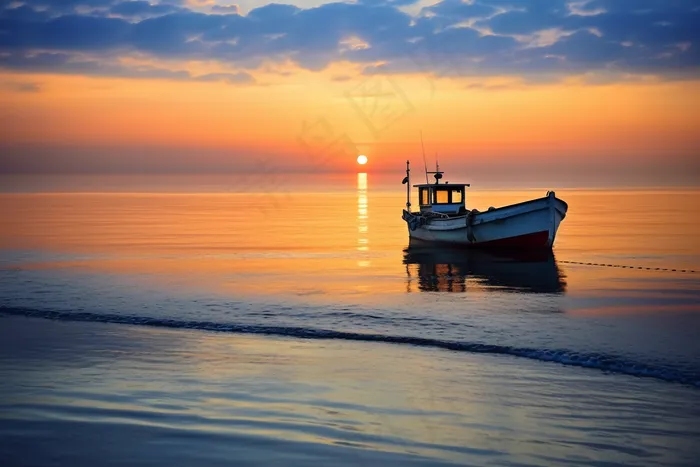 夕阳海边落日余晖摄影图(4032x2688)