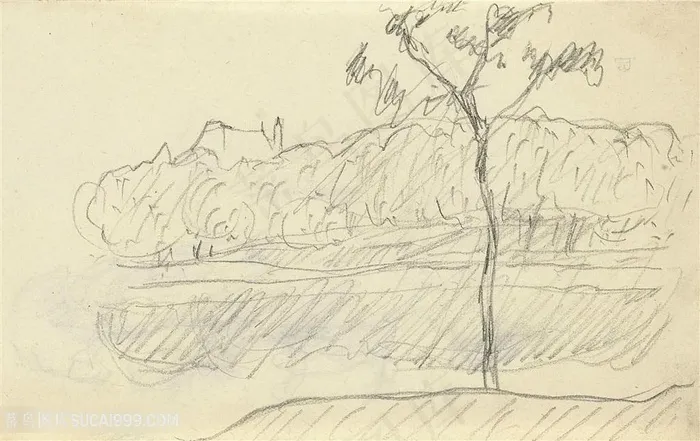 枫丹白露城堡公园素描装饰画