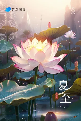 夏至节气国风夏日荷花海报