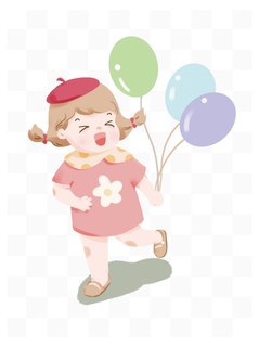 可爱卡通手绘六一儿童节女孩拿气球插画