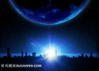 太空系列 - 壮阔美丽的地球和美丽绽放的地域光芒