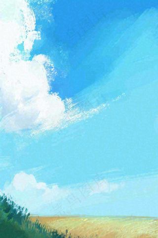 蓝天白云云层清新天空插画手绘