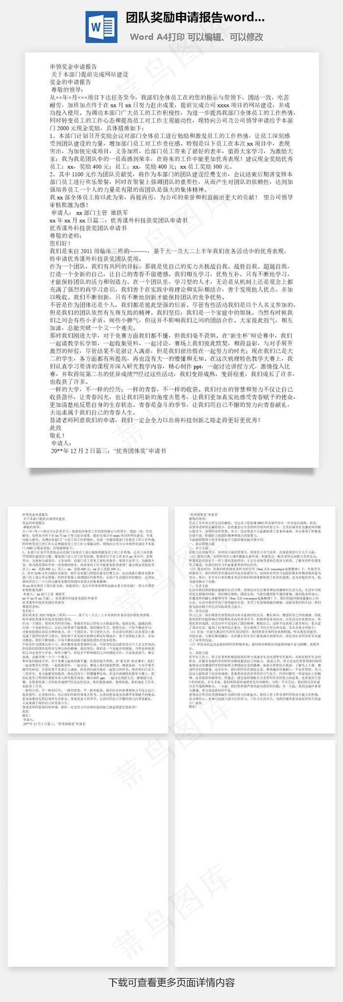 团队奖励申请报告word文档