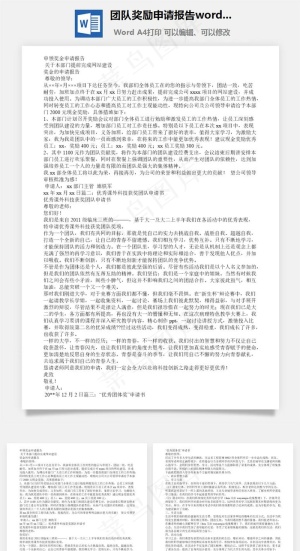 团队奖励申请报告word文档