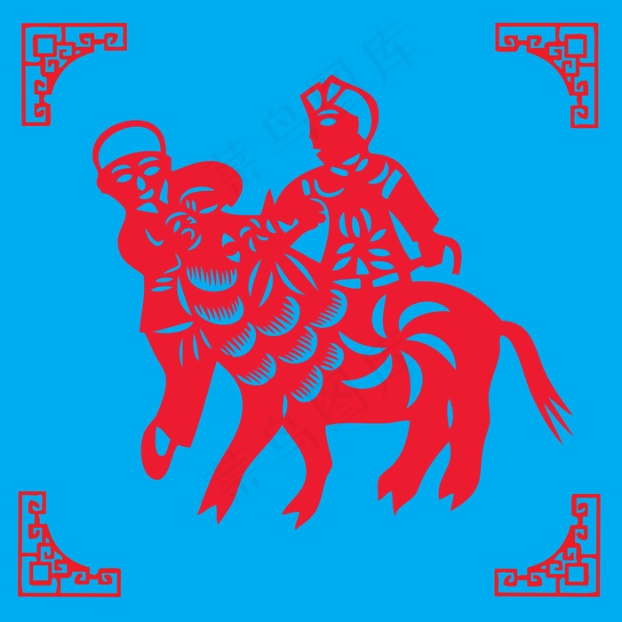 骑马剪纸 剪纸风元素