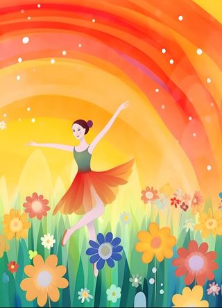 花丛中跳舞的女孩色彩插画背景