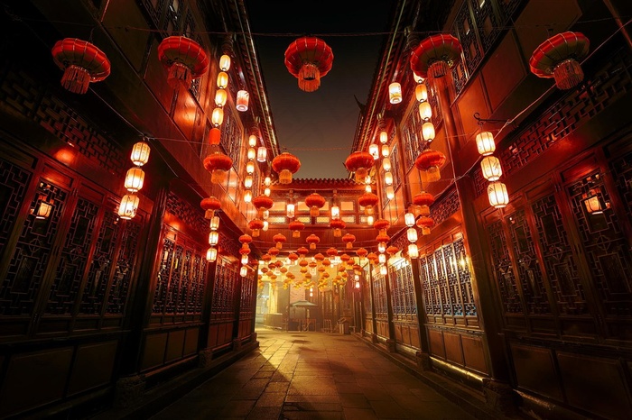 复古灯笼中式古典喜庆建筑海报素材背景