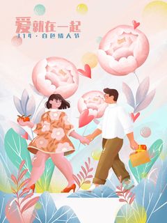 白色情人节卡通人物PSD素材