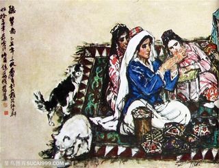 国画名家作品-黄胄的维族歌舞