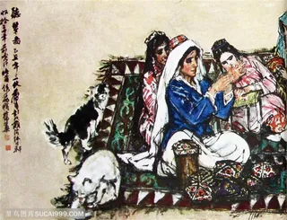 国画名家作品-黄胄的维族歌舞