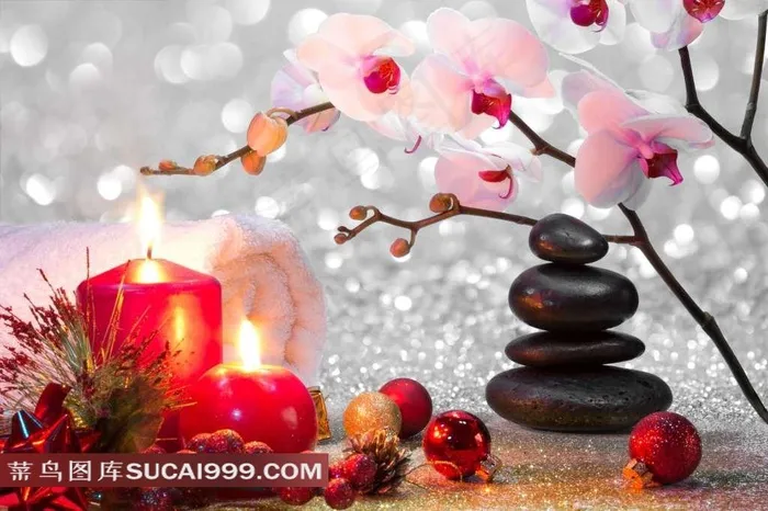 蜡烛与蝴蝶兰鲜花图片