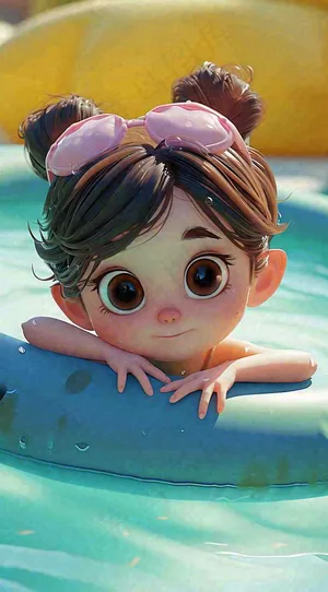 夏天泳池玩耍泳衣女孩，小暑大暑 夏至