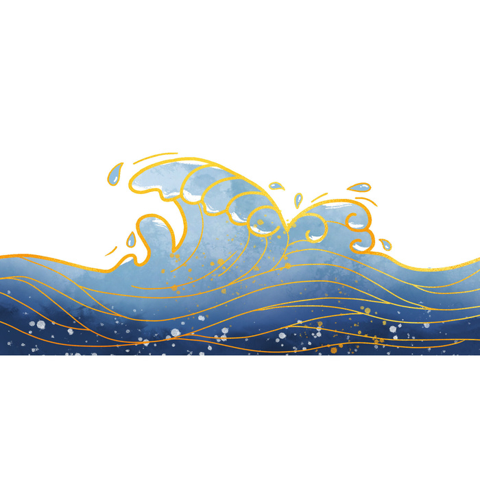 中国风国潮插画海浪波浪背景装饰浪花图案元素(2000x2000)psd模版下载
