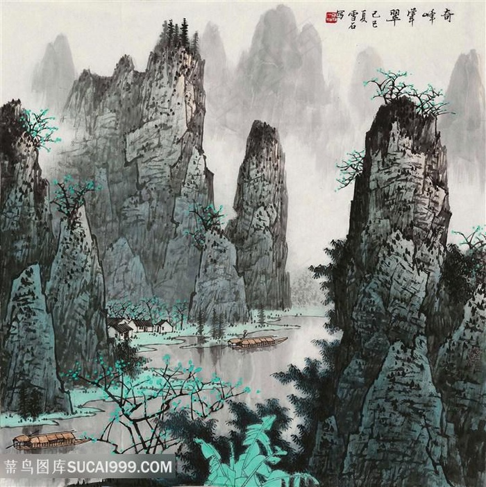 白雪石水墨巍峨山脉高清装饰画