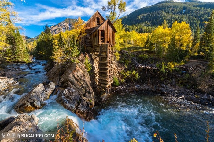 美丽的河边建筑景色高清图片