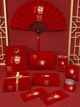 唯美国潮风中式春节红色智能贴图样机