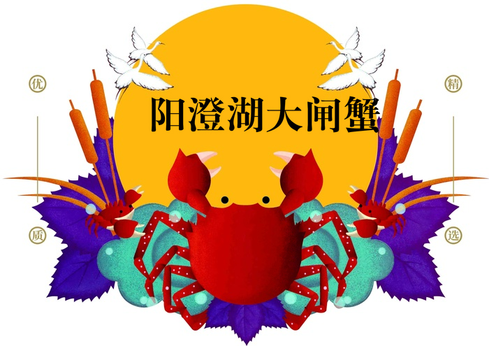 阳澄湖大闸蟹    卡通蟹   水草    叶子psd模版下载