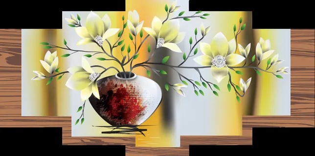 五联花瓶兰花装饰