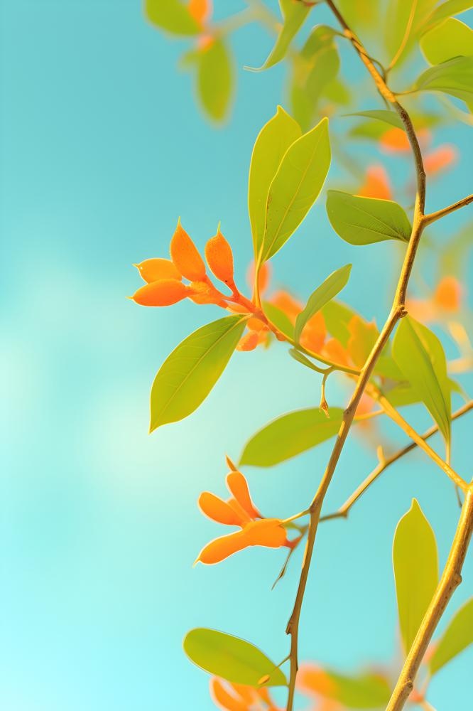 清新简约绿叶小花背景