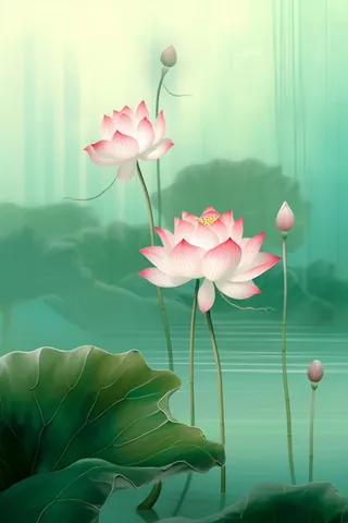 简约大气意境绿色荷花背景