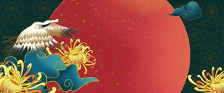 手绘仙鹤国潮风展板背景