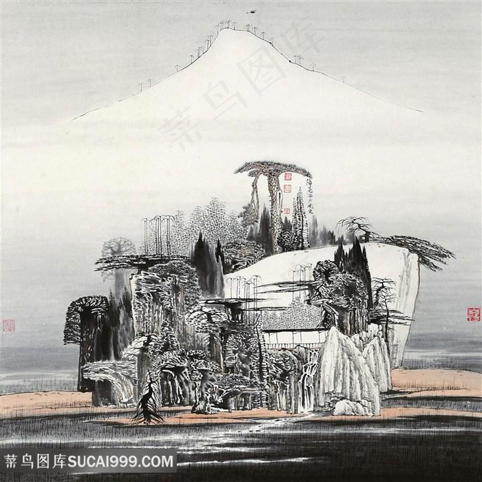 薛亮水墨风景画水墨山脉高清艺术挂画装饰画