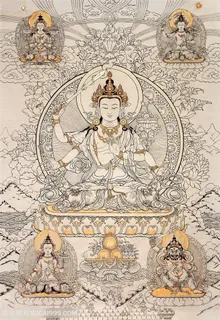 高清五部文殊白描佛图片