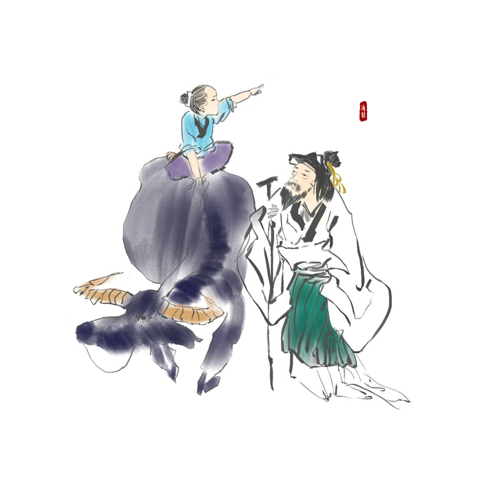 清明清明节卡通牧童给老人指路