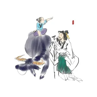 清明清明节卡通牧童给老人指路