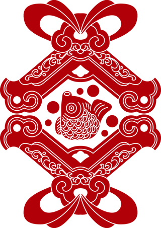 红色喜庆简约风传统吉祥纹样纹路纹理免扣PNG素材图片 (4)