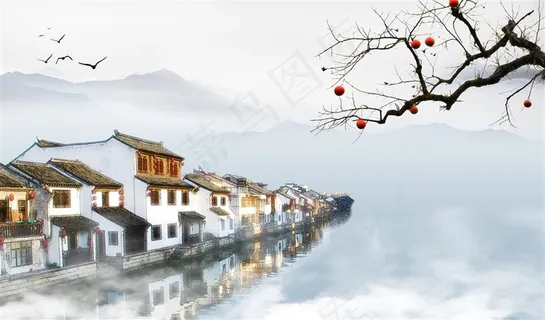 中国风山水小镇图片 中国风山水小镇图片