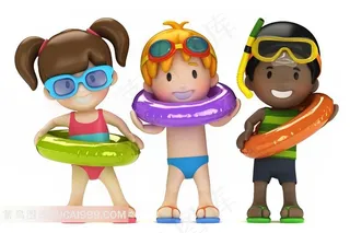 穿泳装的3D儿童高清图片