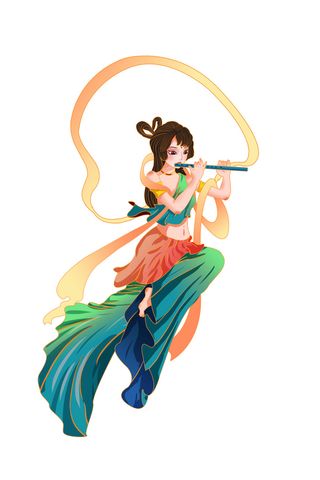 手绘国潮中国风古代敦煌神话飞天仙女美女古装人物插画PSD素材