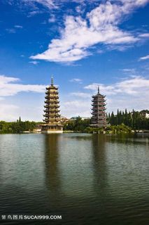 桂林两江四湖日月塔高清素材